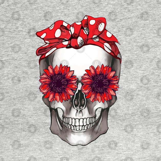 Cool skull, red bandana and sunflowers skull mask face by Collagedream